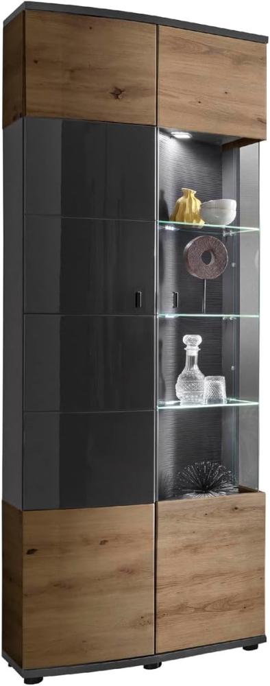 Hochvitrine Jacinthe 70x200x37 Eiche/Anthrazit/Grau Hochglanz 10188 Bild 1