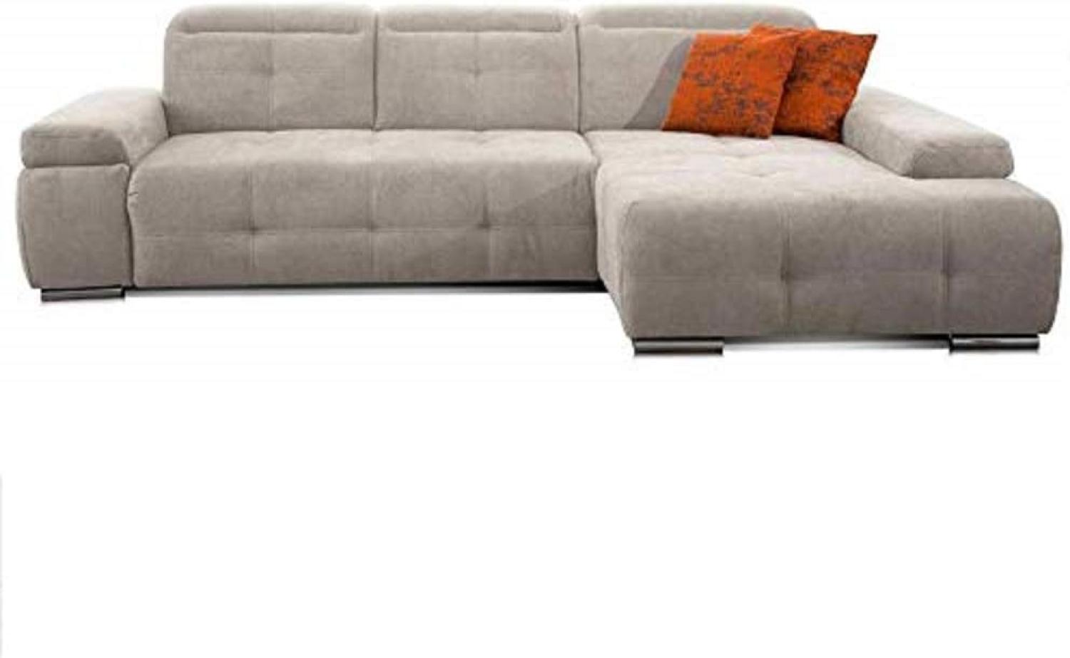 CAVADORE Ecksofa Mistrel mit Longchair XL rechts / Große Eck-Couch im modernen Design / Inkl. verstellbaren Kopfteilen / Wellenunterfederung / 273 x 77 x 173 / Kati Grau-Weiss Bild 1