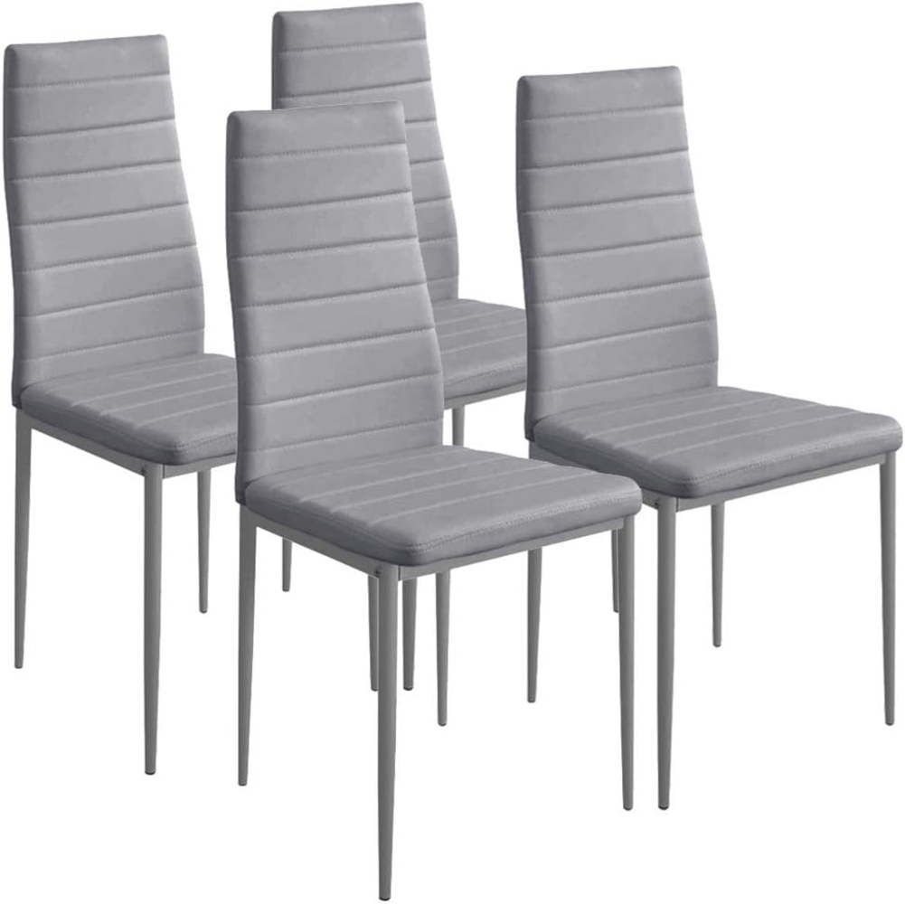 BAKAJI, Grau Set mit 4 Stühlen, modern, Esszimmer, Wohnzimmer, Küche, gepolsterter Sitz, Kunstleder, Metall, 41D x 45W x 98H cm Bild 1