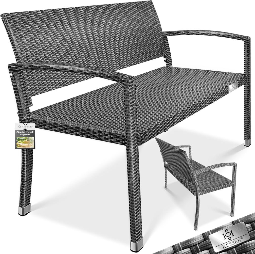 KESSER® Gartenbank Polyrattan 2-Sitzer Wetterfest | Rattan-Sitzbank UV-Beständig & bis 320kg belastbar | Balkon-Bank 125 x 62 x 90 cm | Garten-Möbel mit ergonomischen Armlehnen | Für 2 Personen Anthrazit Bild 1