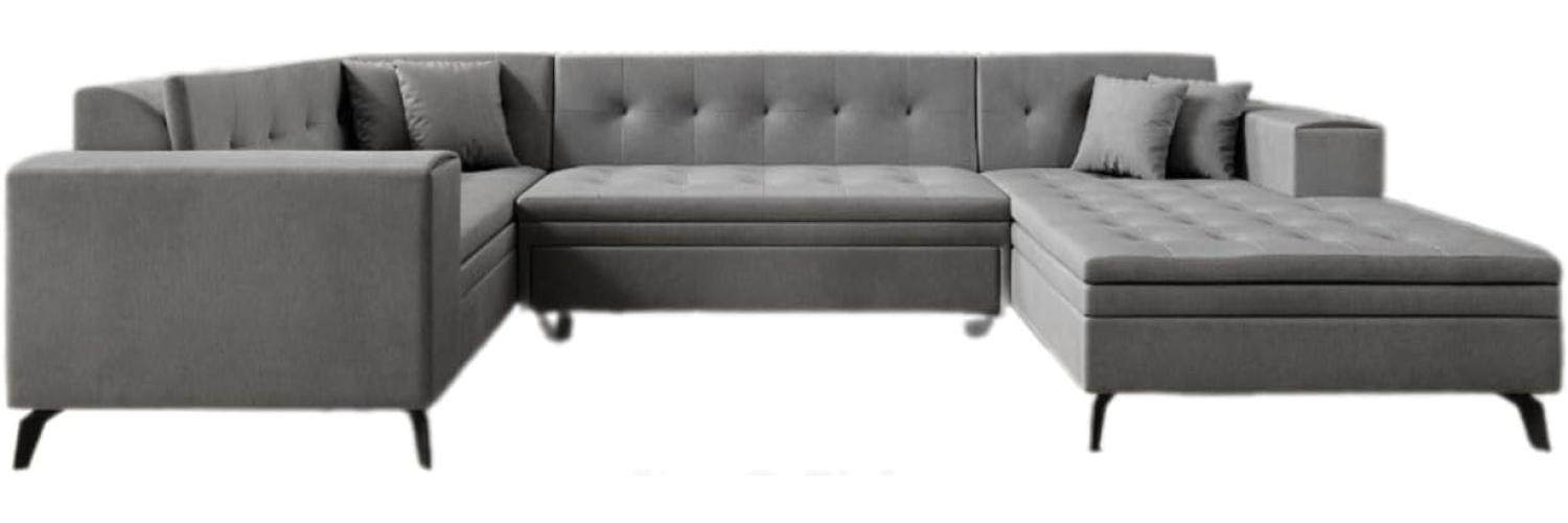 Designer Sofa Neola mit Schlaffunktion Samt Grau Rechts Bild 1