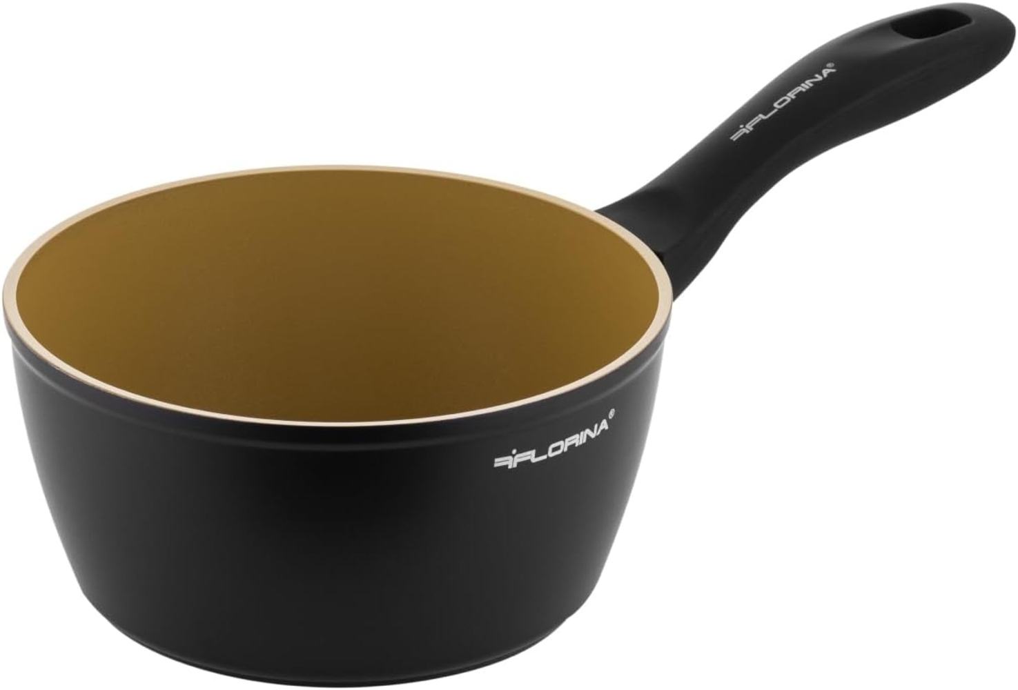 FLORINA AMVEGAN Aluminium Kasserolle 16 cm I 1,1L I Hohe Haltbarkeit I Olivenöl-Keramikbeschichtung I Einfaches Kochen & Spülen I Für alle Herdarten I Originales Design Bild 1