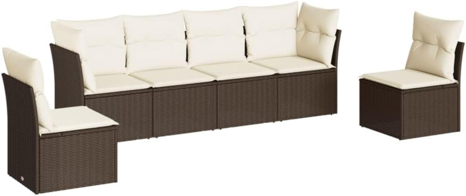 vidaXL 6-tlg. Garten-Sofagarnitur mit Kissen Braun Poly Rattan 3217373 Bild 1