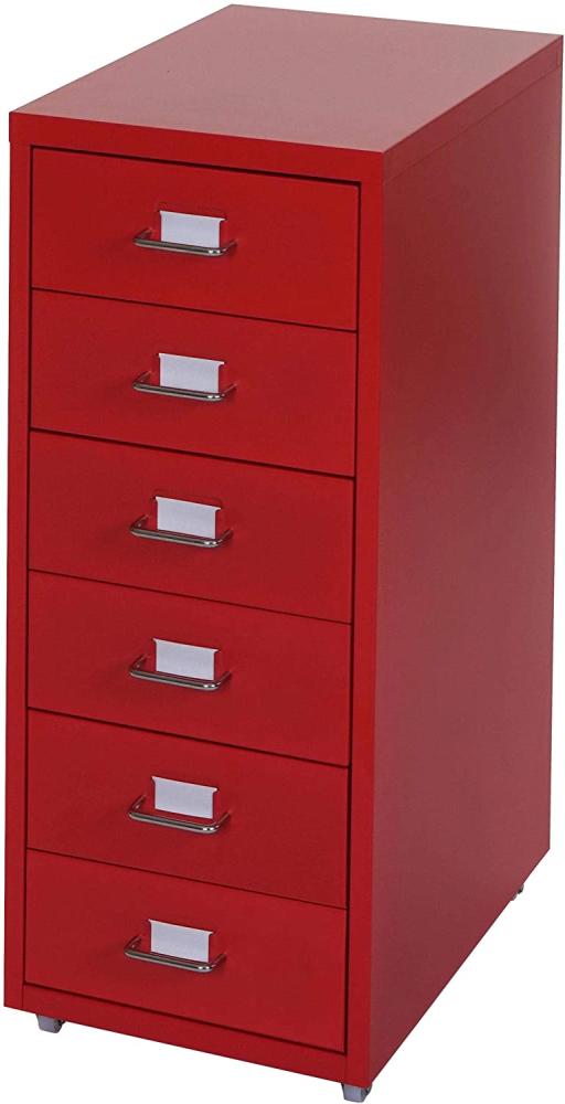 Rollcontainer Boston T851, Schubladenschrank Stahlschrank, 69x28x41cm 6 Schubladen ~ rot Bild 1