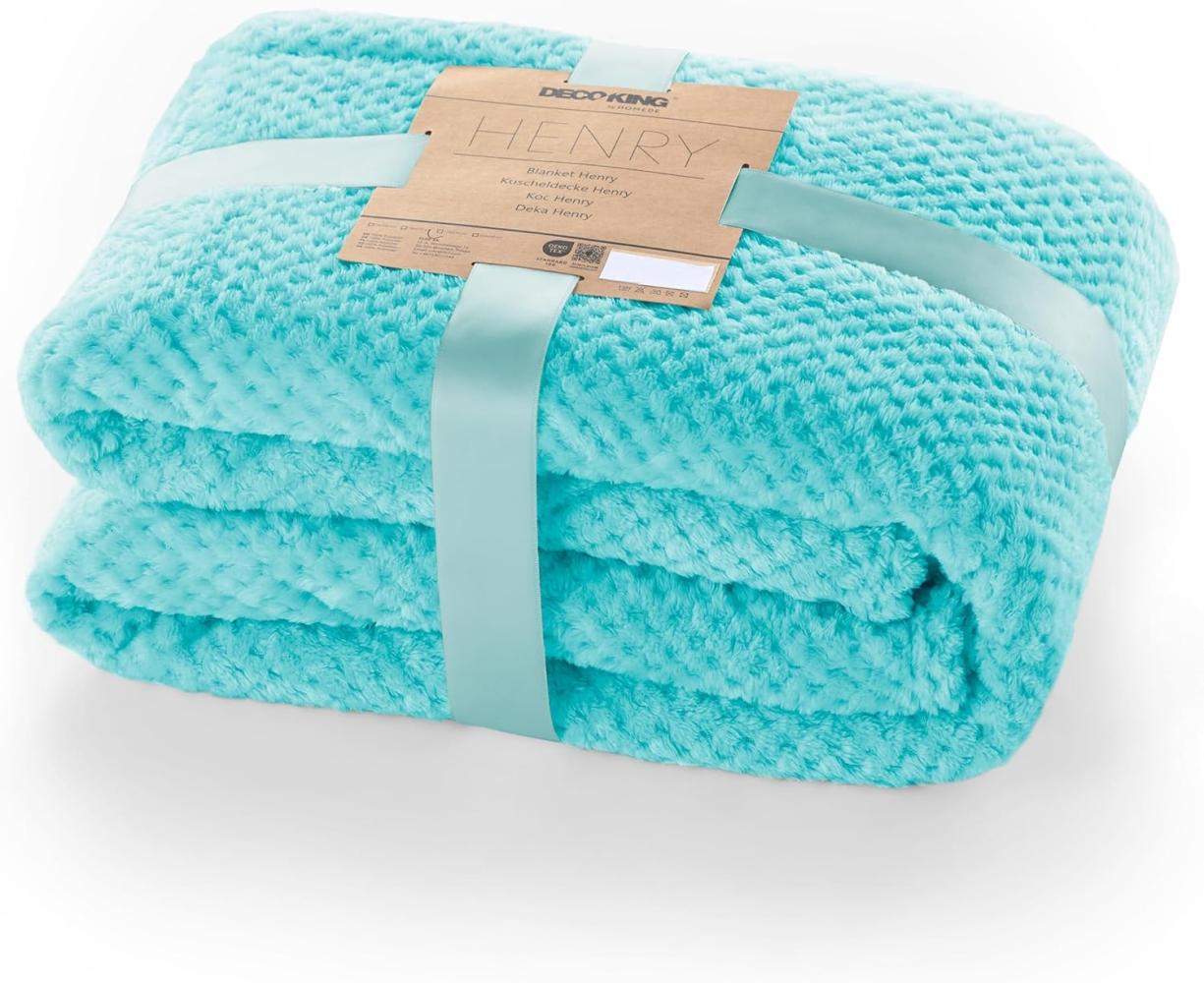 DecoKing Kuscheldecke 150x200 cm türkis Decke Microfaser Wohndecke Tagesdecke Fleece weich sanft kuschelig skandinavischer Stil cyanblau Henry Bild 1