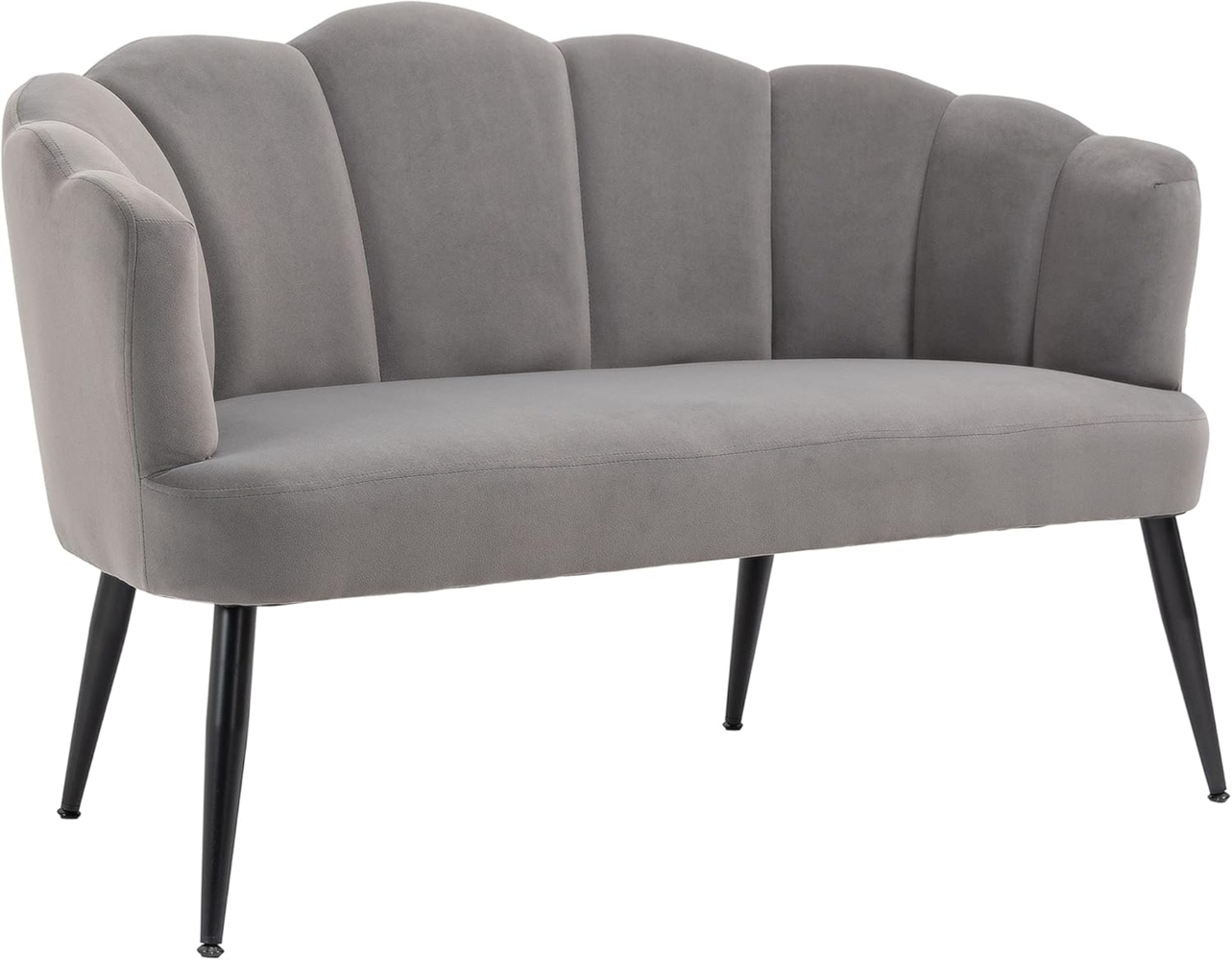 HOMCOM 2-Sitzer Sofa mit Armlehne, Muschelartige Rückenlehne, Metallbeine, 132 cm Couch 1 Teile, für Wohnzimmer, Schlafzimmer Grau Bild 1