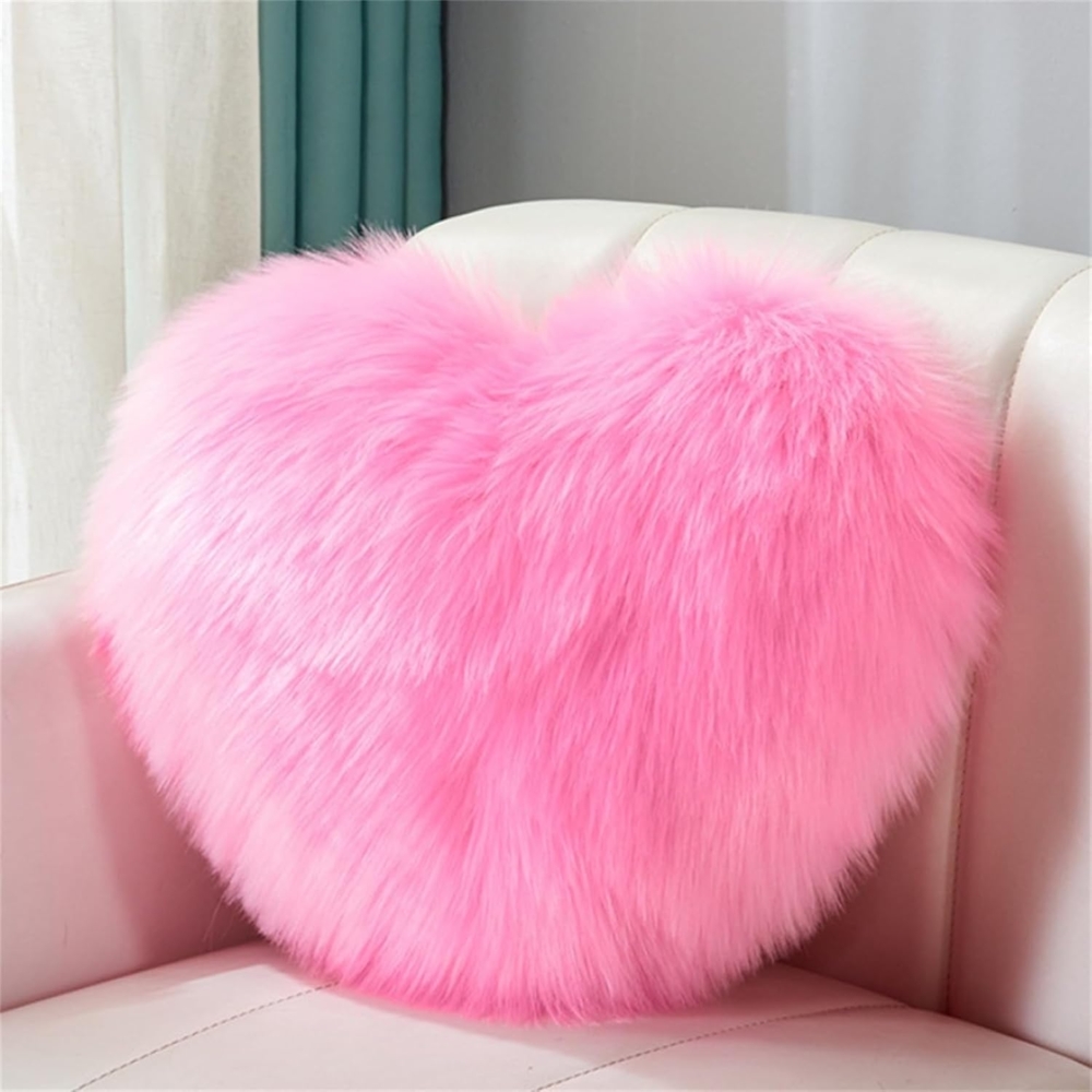 Herzkissen Doppelseitiger Flausch Superweiches Plüsch Dekokissen Love Zierkissen Herz Dekoratives Kissen für Wohnzimmer Sofa Kind Schlafzimmer Bett (Rosa Rosa,40x50 cm) Bild 1