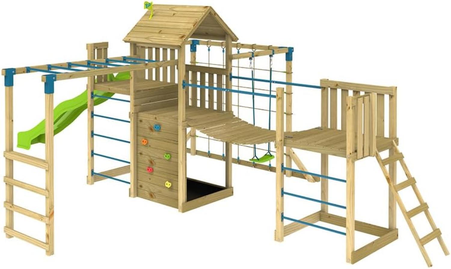 TP Toys Holz Spielturm Wolkenkratzer | Spielturm mit Rutsche, Schaukel und Klettergerüst | Natur | 760x440x270 cm Bild 1