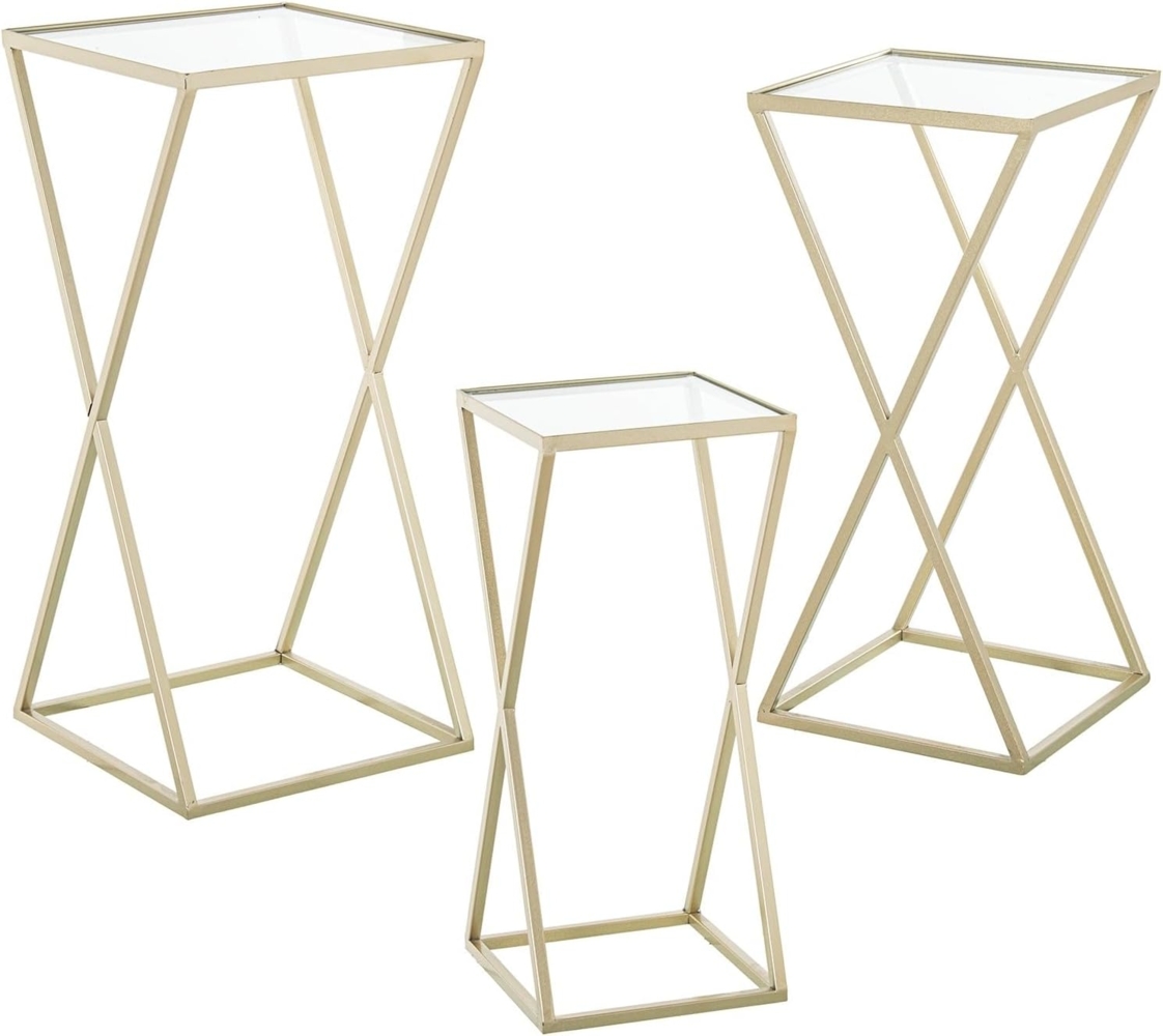 DRW Set mit 3 Beistelltischen aus Metall und Glas in Gold, 33 x 33 x 70 cm Bild 1