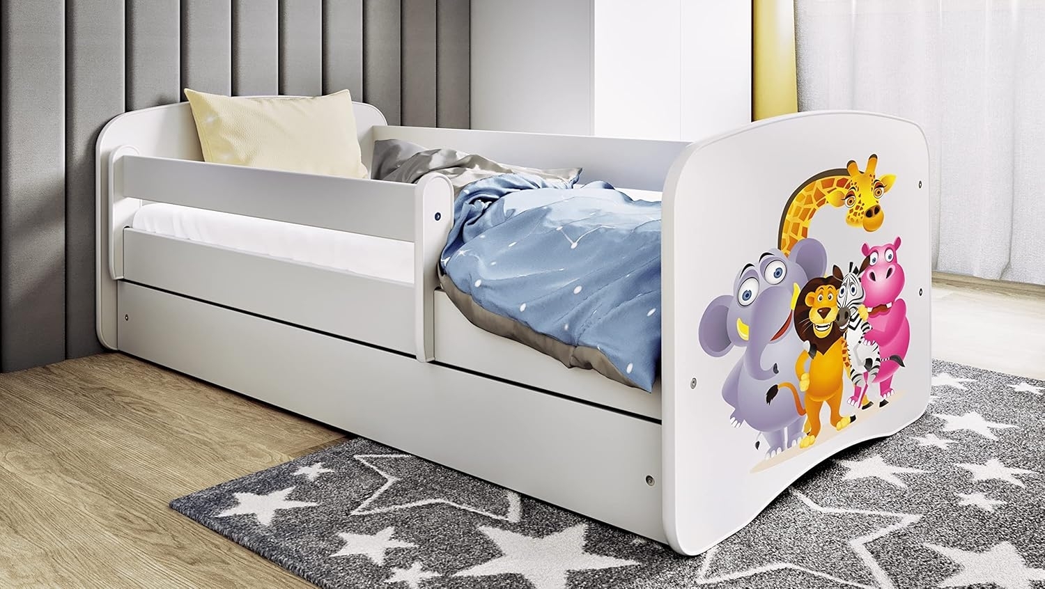 Bjird Kinderbett Babydream 180x80 cm 160x80 cm 140x70 cm (optional mit Matratze, mit Schublade Rausfallschutz und Lattenrost), verschieden Farben und Varianten für Mädchen und Jungen Bild 1