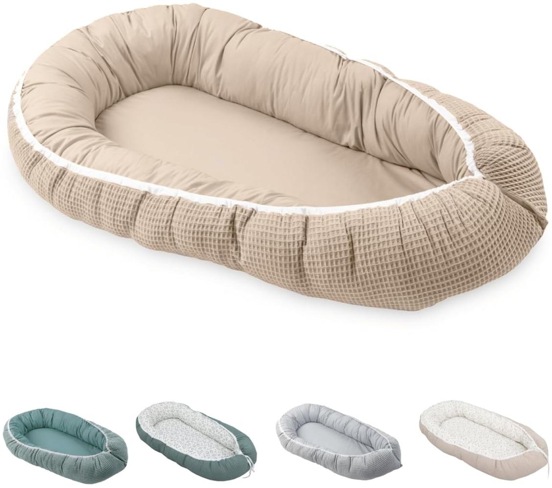 ULLENBOOM ® Bettnestchen Kuschelnest Baby 55x95 cm, kuscheliges Babynest, Made in EU, (1-tlg), Ideal für Neugeborene als Reisebett, Sand Bild 1