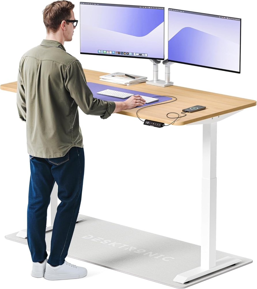 Desktronic Höhenverstellbarer Schreibtisch Elektrisch - Bequem und Schmerzfrei von Zuhause Arbeiten – Schreibtisch Höhenverstellbar Elektrisch (Weißes Gestell + 160x80 Eiche Tischplatte) Bild 1