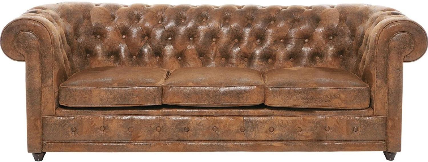 Kare Design Sofa Oxford 3-Sitzer Vintage Econo, Sitzmöbel in Echtleder Optik, robuste Couch im Kolonialstil, Vintage Sofa,(H/B/T) 76 x 220 x 92 cm Bild 1