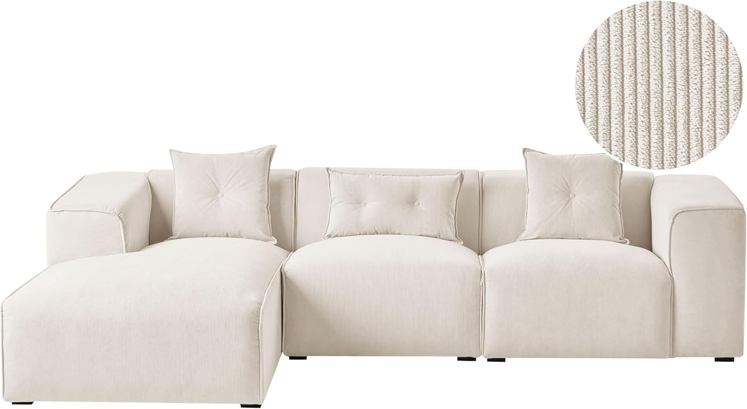 Ecksofa 3-Sitzer DOLVA Cord Cremeweiß rechtsseitig Bild 1