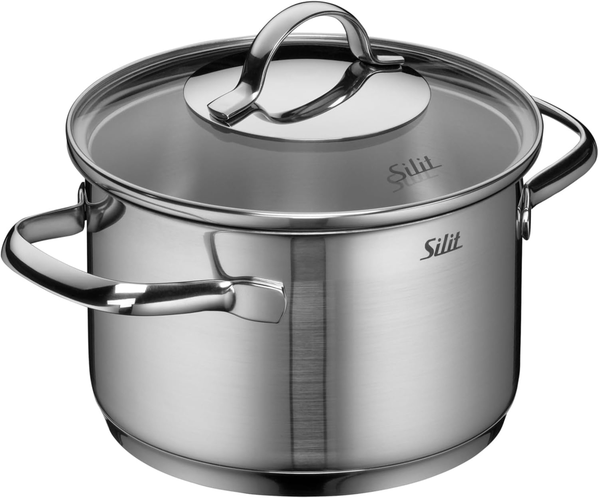 Silit Achat Kochtopf klein 16cm, Glasdeckel, Fleischtopf Induktion 1,9l, Edelstahl teilmattiert, unbeschichtet, backofengeeignet Bild 1