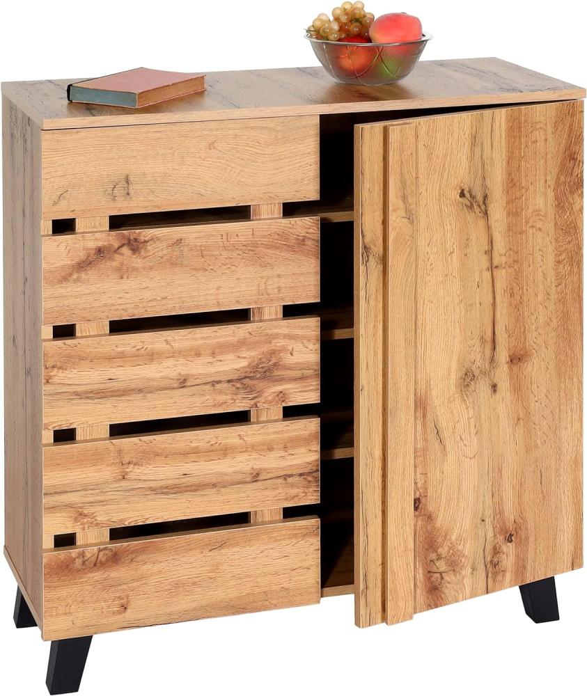 Kommode HWC-M46, Schrank Sideboard Anrichte Highboard, 2 Türen 88x80x34cm, naturfarben Bild 1