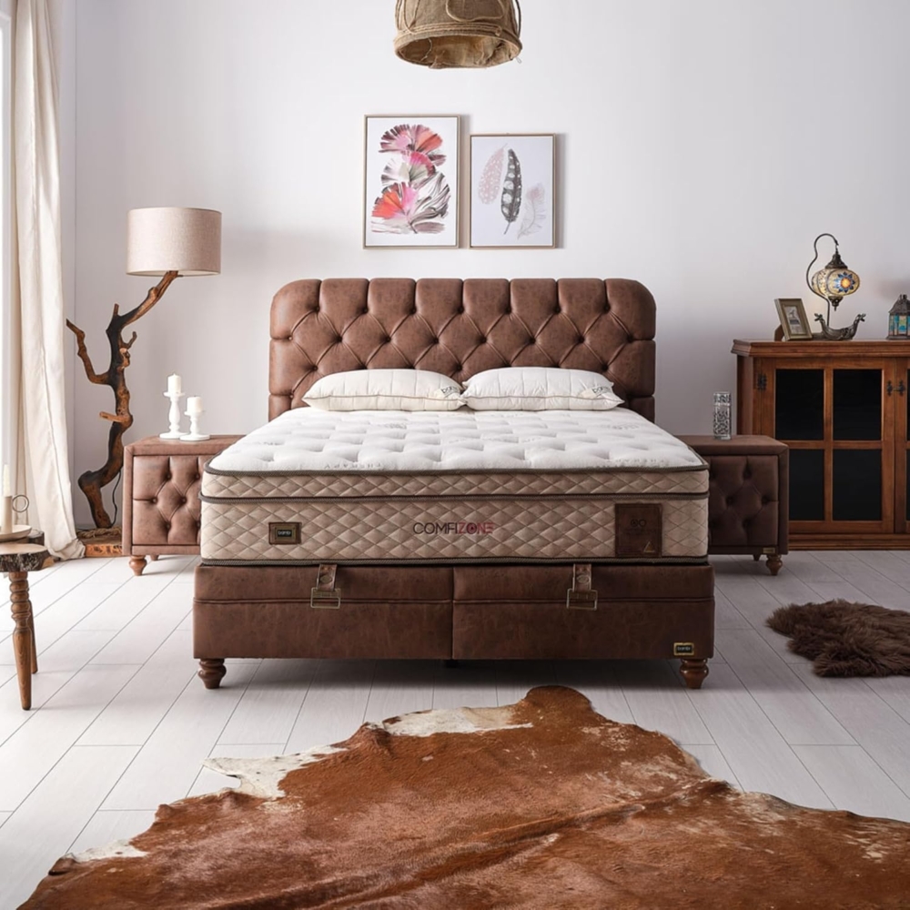 BAMBI YATAK Boxspringbett Set, Bambi Comfizone, Schlafzimmerbett, Matratze, H2/H5 Verstellbarem (1 x Matratze, 2 x Bettkasten, 1 x Bettkopfteil), Matratze mit verstellbarem Härtegrad (H2/H5), Matratzenhöhe: 33 cm Bild 1