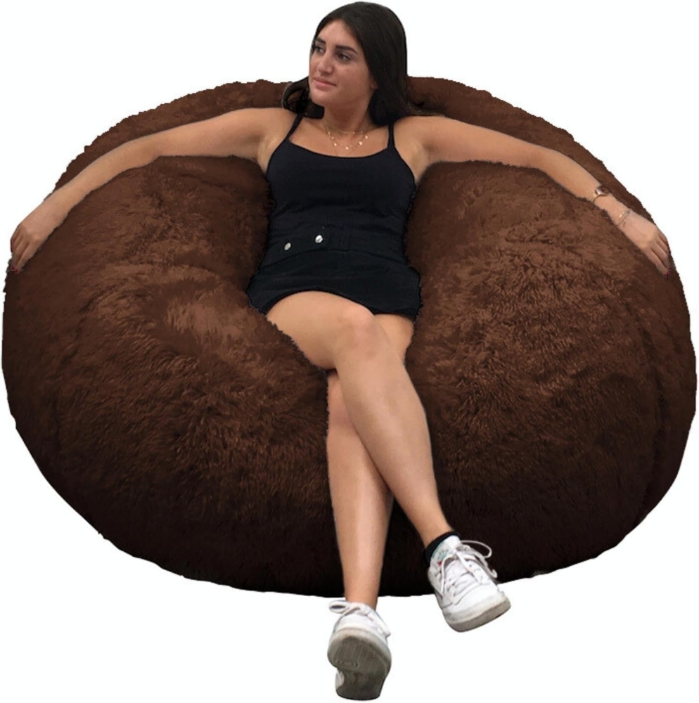 Pouf Lerosier1234 Sitzsäcke Riesensitzsack 120 cm Durchmesser XXL Weißes oder graues oder Schokoladenfell mit geschreddertem Schaum Ultra bequem, Sofa, Doppelbezüge, Birne, Kissen… (Schokolade) Bild 1