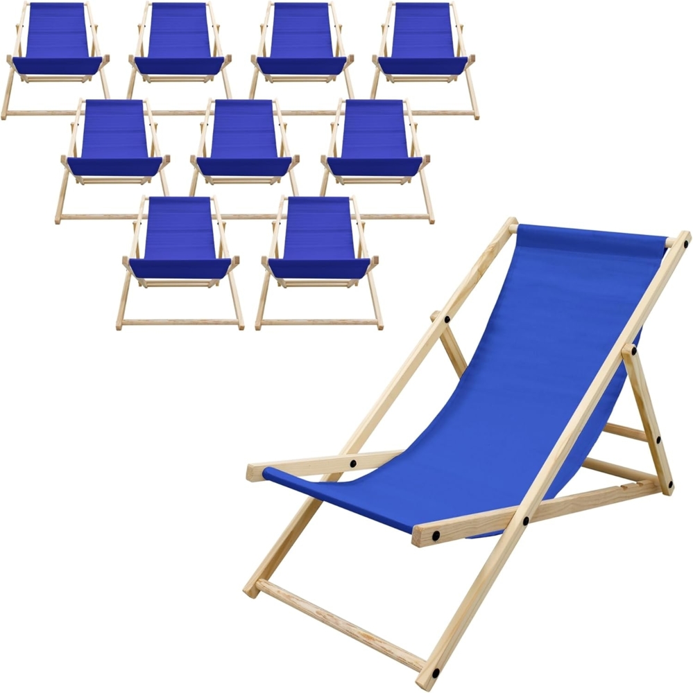 ECD Germany 10er Set Liegestuhl klappbar, Blau, aus Holz, verstellbare Rückenlehne, 3 Positionen, bis 120 kg, Sonnenliege Gartenliege Strandliege Strandstuhl Holzklappstuhl, für Garten Balkon & Strand Bild 1