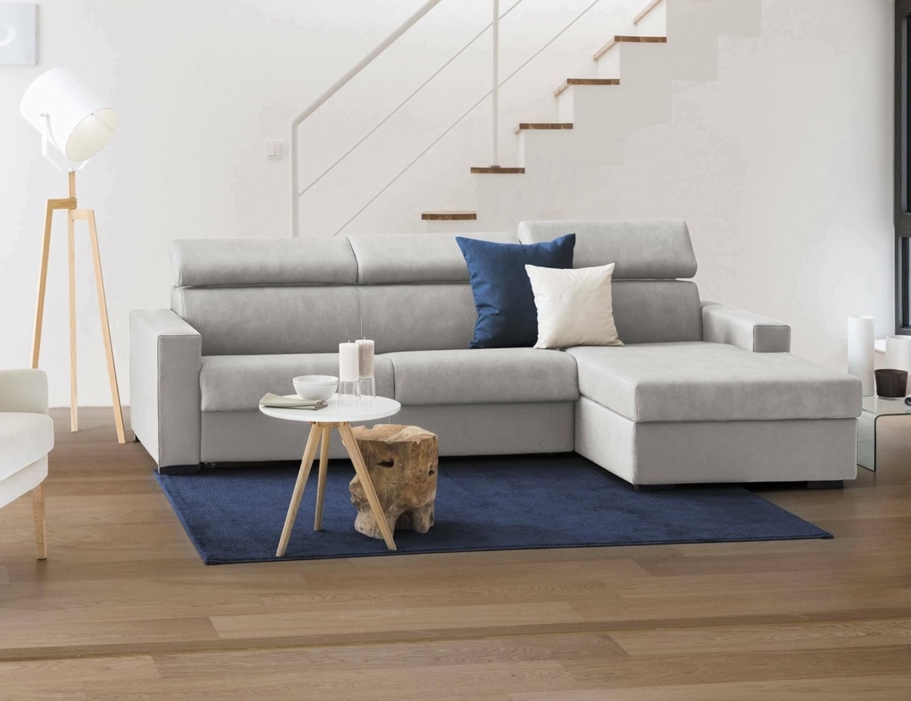 Talamo Italia - Schlafsofa mit Halbinsel Alberta, Sofa mit rechter Stauraumhalbinsel, Standardarmlehnen, 100 % Made in Italy, 280 x 95 x 85 cm, Grau Bild 1