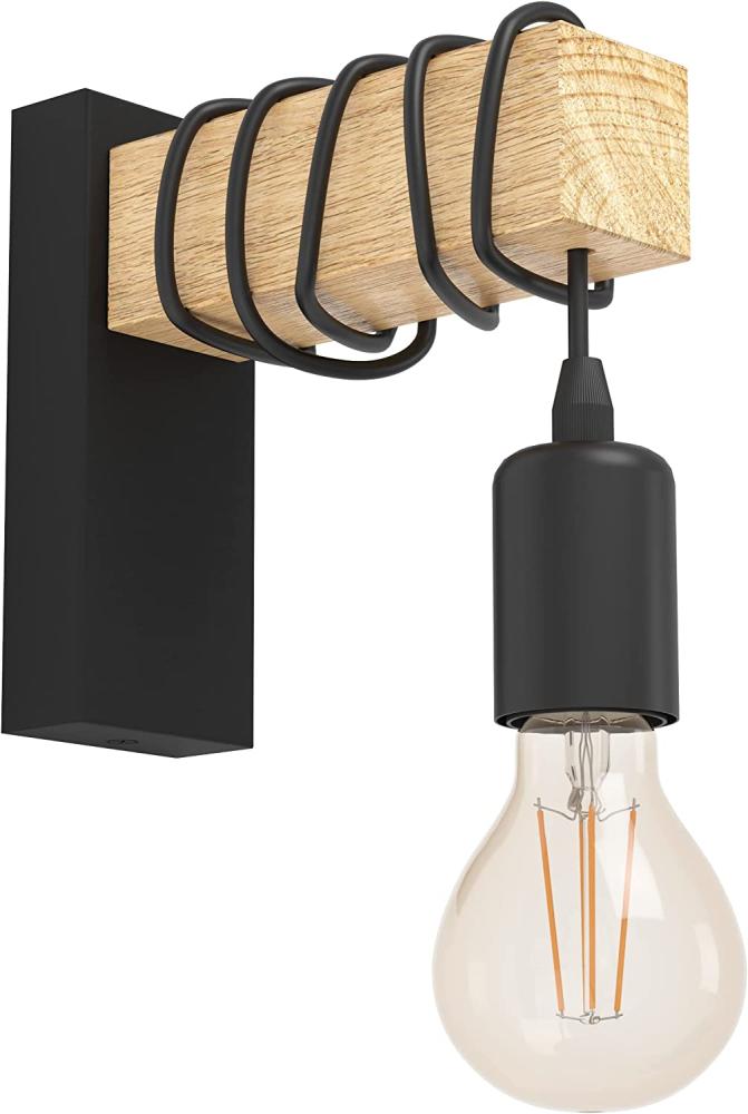 Eglo 32917 LED Wandleuchte TOWNSHEND Stahl schwarz, Holz braun E27 1X10W L:6,5cm H:21,5cm T:19cm dimmbar Bild 1