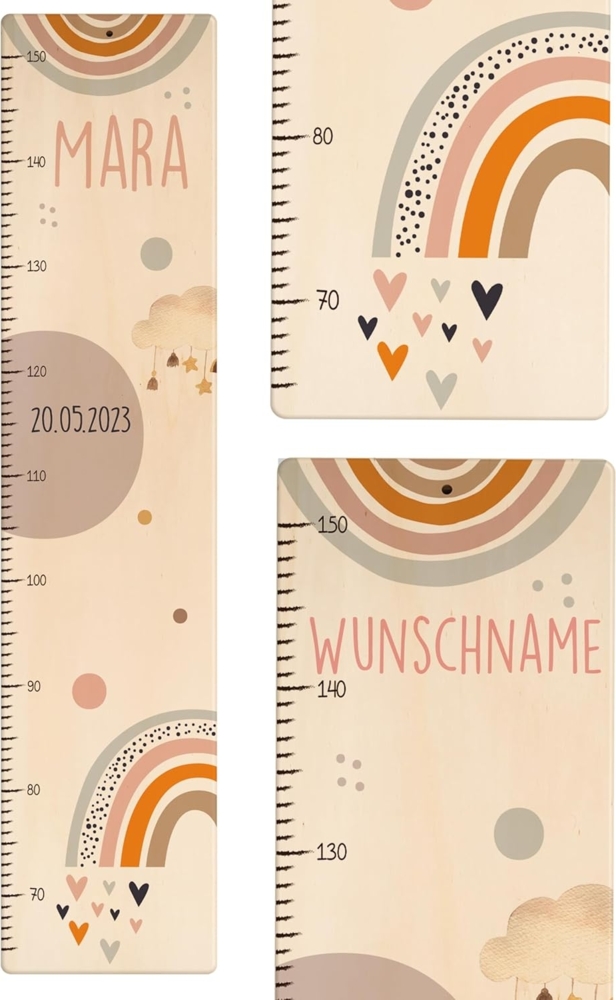 KIDSMOOD - Messlatte für Kinderzimmer Personalisiert, 70-140 cm - Messlatte Kinder Holz personalisiert Mit Namen für Baby- & Kleinkinderzimmer - Individuelles Geschenk für Kinder und Babys zum Geburt Bild 1