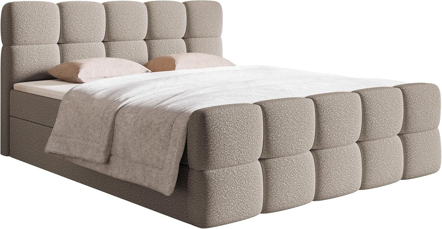 Selsey Bett Boxspringbett Doppelbett 180x200 cm Mit 2 Bettkasten Topper Matratzentopper Bonell Matratze Härtegrad H2 H3 Boucle Gewebe Reißfest Graubeige Cloudy Bild 1