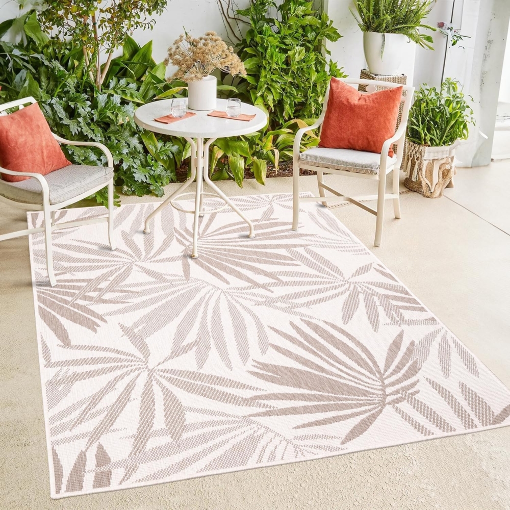 payé In- & Outdoor-Teppich - Beige Creme - 160x230cm - Wendeteppich - Florales Muster - Wetterbeständig für Balkon Terrasse - Indoor Teppiche Wohnzimmer Küche Bild 1