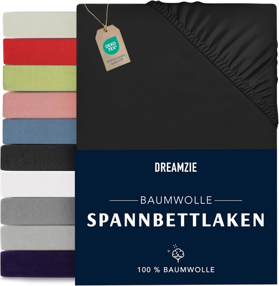 Dreamzie - Spannbettlaken 80x200 cm - Baumwolle Oeko Tex Zertifiziert - Schwarz - 100% Jersey Spannbetttuch 80x200 Bild 1