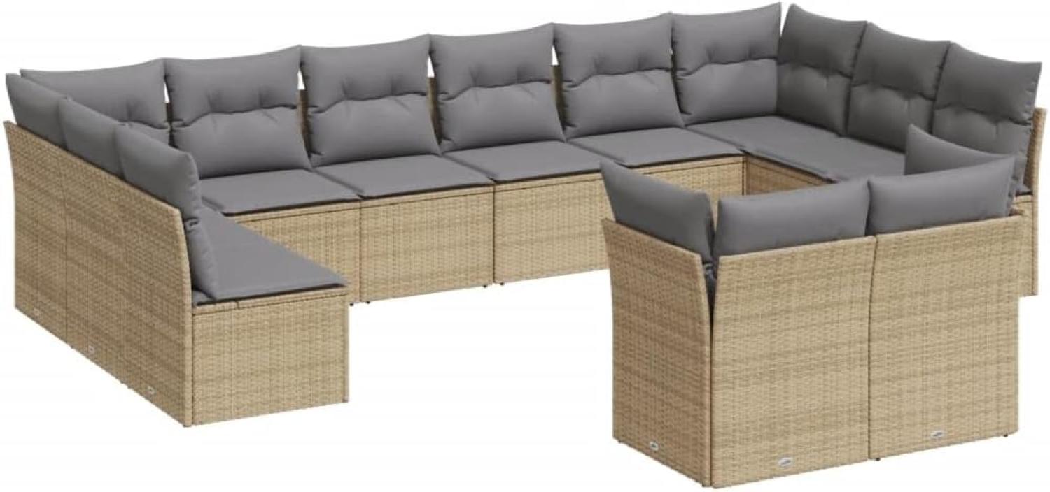 vidaXL 12-tlg. Garten-Sofagarnitur mit Kissen Beige Poly Rattan 3218429 Bild 1