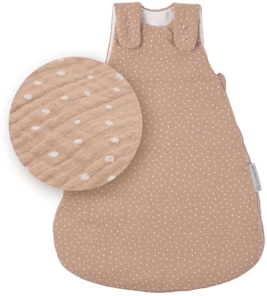 ULLENBOOM ® Schlafsack Baby Winter, 0 bis 3 Monate 56/62 Musselin Sand (Made in EU) - Baby Schlafsack für Frühling, Herbst und Winter, Babyschlafsack mit 2,5 TOG aus Musselin Stoff Bild 1