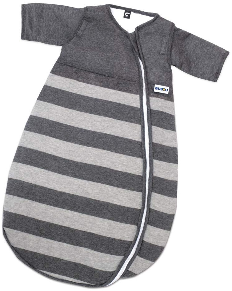Gesslein 772092 Bubou Babyschlafsack mit abnehmbaren Ärmeln: Temperaturregulierender Ganzjahreschlafsack, Baby/Kinder Größe 90 cm, grau gestreift Bild 1