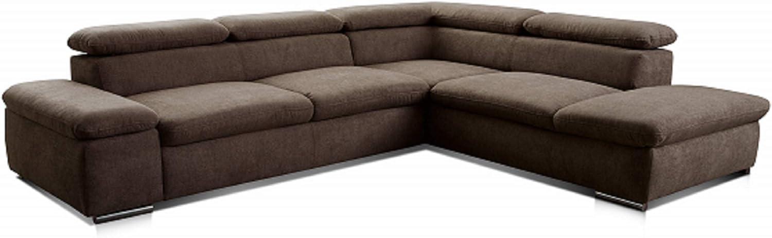 Cavadore Ecksofa Alkatraz / Modernes L-Form Schlafsofa mit Bett, Ottomane und verstellbaren Kopfteilen / Maße: 272 x 73 x 226 / Webstoff, Braun Bild 1