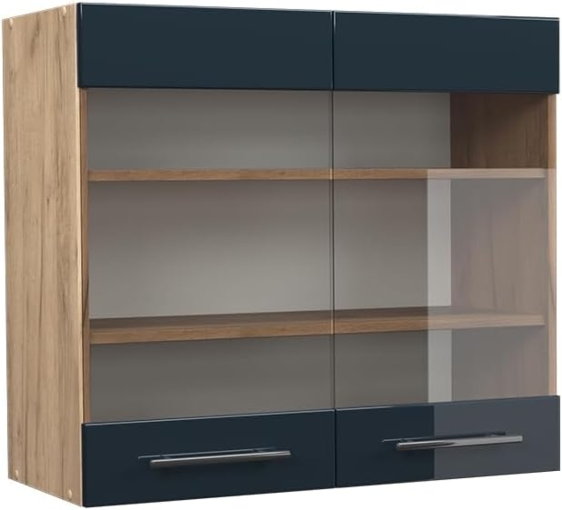 Küchenglasschrank Fame-Line Dunkelblau Hochglanz 80 cm Vicco Bild 1