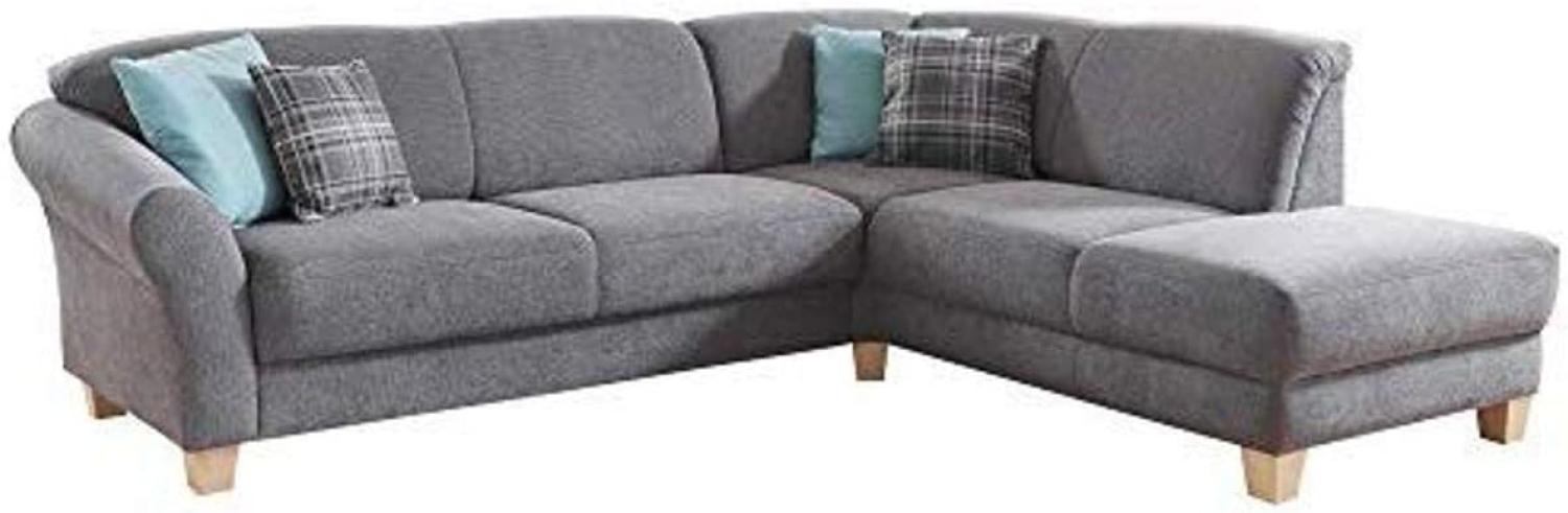 CAVADORE Ecksofa Gootlaand mit Ottomane rechts / Große Couch im Landhausstil / Inkl. Vorziehfunktion und Bettkasten / Mit Federkern / 257 x 84 x 212 / Grau Bild 1