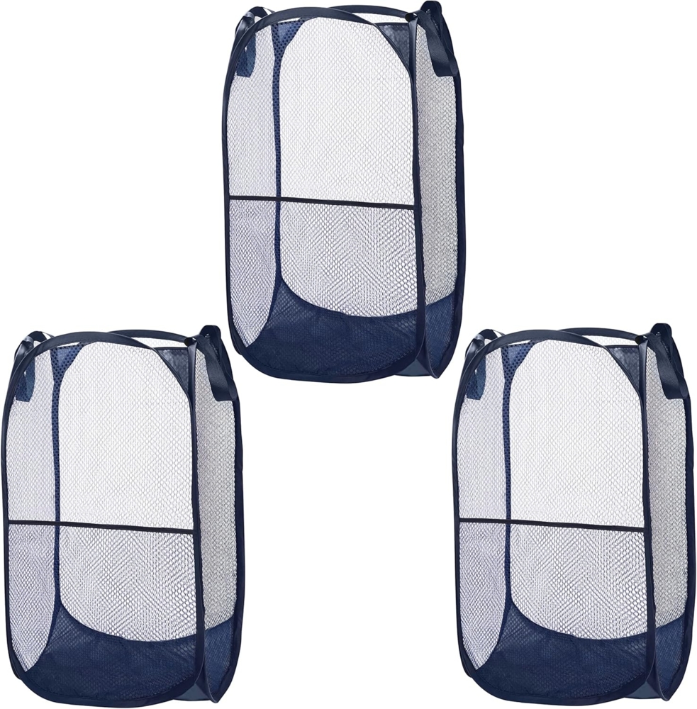 Belle Vous Wäschekorb 3er Set Faltbare Wäschekörbe für Kinder in Blau, 3er Pack Blauer Faltbarer Wäschekorb für Kinder Bild 1