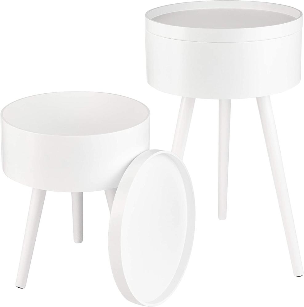 ONVAYA® Beistelltisch 2er Set | Ø35 + 38cm | weiß | Couchtisch rund | Nachttisch Kiefer | Stauraum & Abnehmbarer Deckel | Modernes skandinavisches Design Bild 1