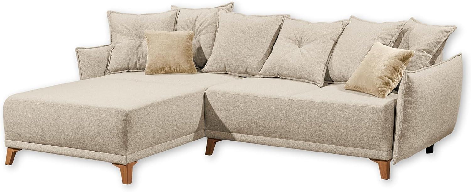 Stella Trading Pamplona Ecksofa mit Schlaffunktion, Beige - Moderne Eckcouch in L-Form mit Bettkasten - 255 x 91 x 185 cm (B/H/T) Bild 1