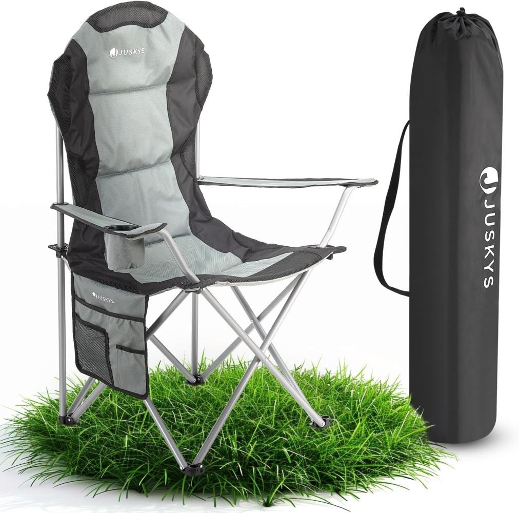 Juskys Campingstuhl Lido mit Getränkehalter & Tasche - Camping Klappstuhl gepolstert - Faltstuhl Angelstuhl Strandstuhl Chair - Stuhl Grau Bild 1