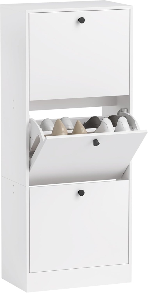 HOMCOM Schuhkipper Schuhkipper mit 3 Klappen, Verstellbar Trennwand (Schmal Schuhkommode, 1 St, Schuhkipper), für 12 Paar Schuhe 47 x 28 x 115 cm, Weiß Bild 1