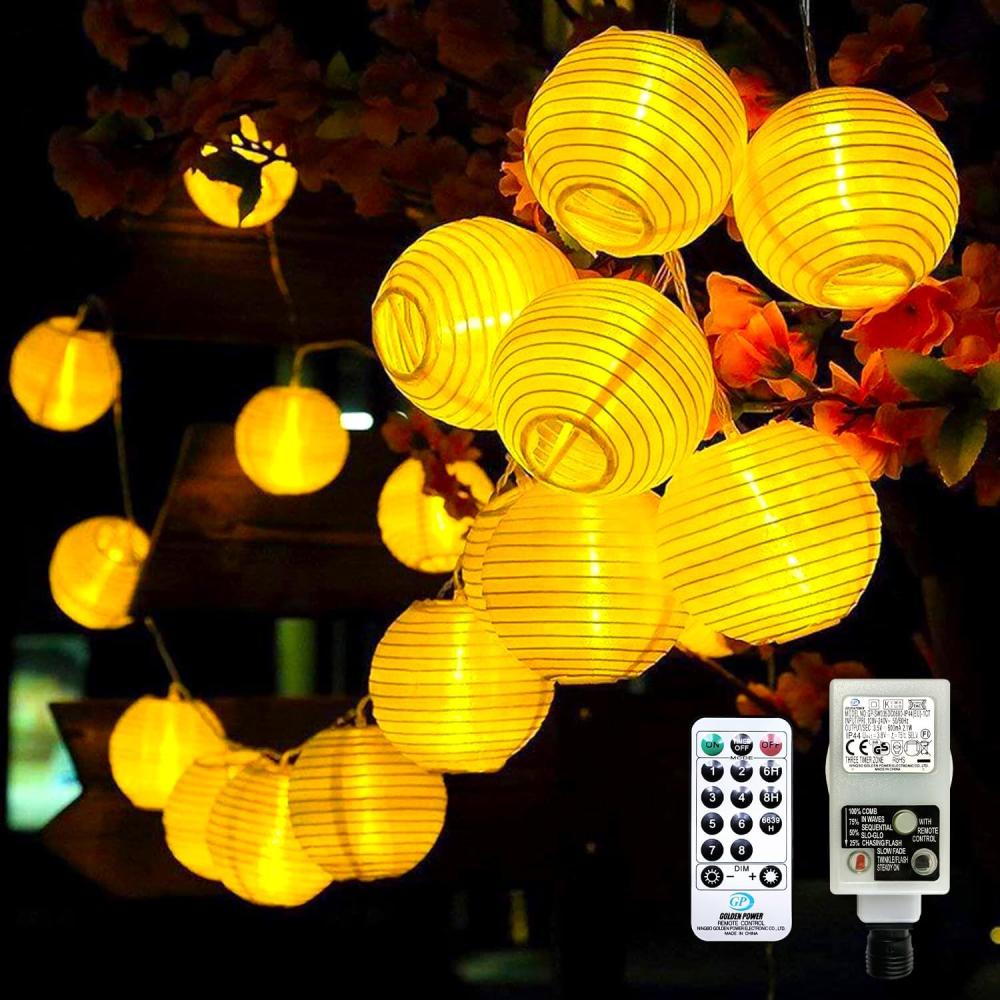 LED Lampion Lichterkette außen mit Timer, 5M 20LEDS Mit Fernbedienung Netzstecker Memoryfunktion auch für Innen LED Lampions für Weihnachten Terrasse Balkon Garten Deko Warmweiß… Bild 1