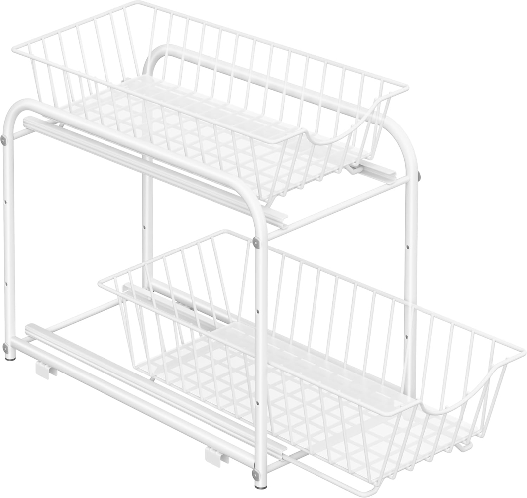 Küchen-Organizer, Küchenregal, Ordnungssystem, 2 Ebenen, stapelbar, erweiterbar, mit Metallkörben, für Küche, Badezimmer, weiß Bild 1