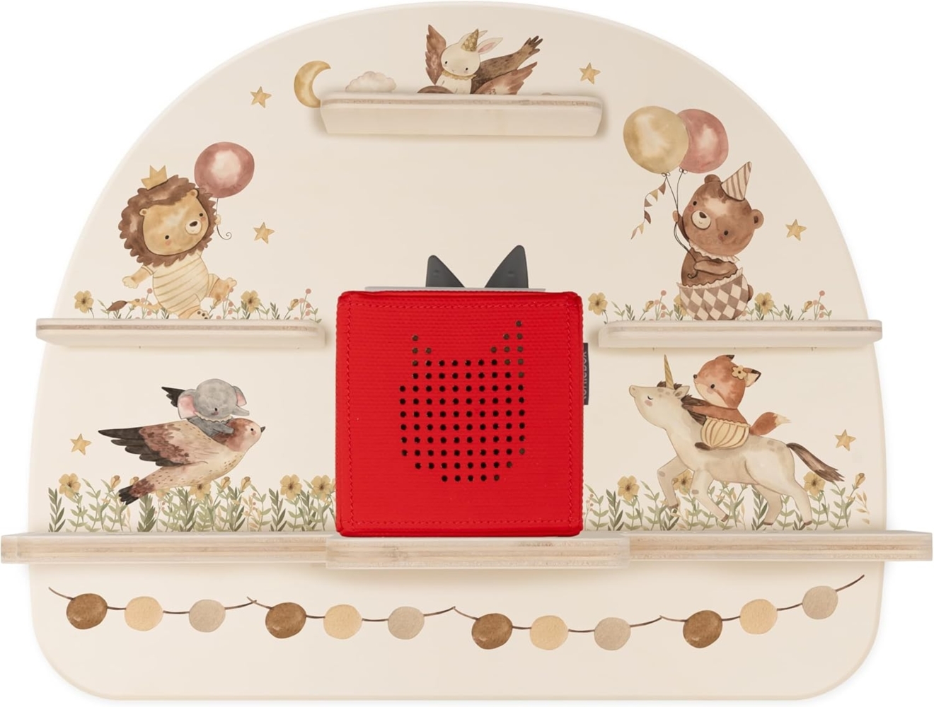Kidsmood - Tonie Regal für Kinderzimmer - magnetisches Wandregal für Tonie Hör-Figuren & Tonie-Box - Toniebox Regal für Tonie Figuren mit Aussparung für Ladegerät - Tiere-Luftballon Bild 1