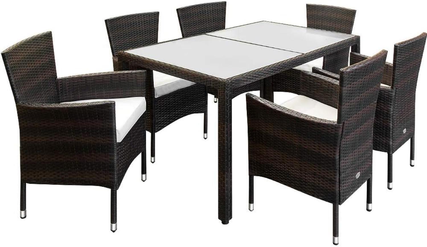 Sitzgruppe Gartenmöbel Sitzgarnitur Poly Rattan Essgruppe Garten Set 6+1 Braun Bild 1