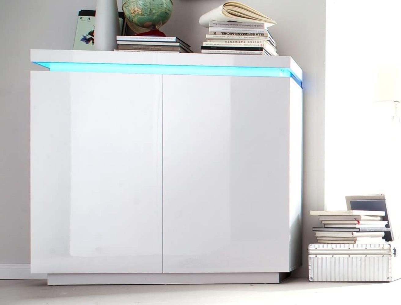 Kommode Odin 120 x 114 x 40 cm Hochglanz weiß LED Beleuchtung Schrank Bild 1