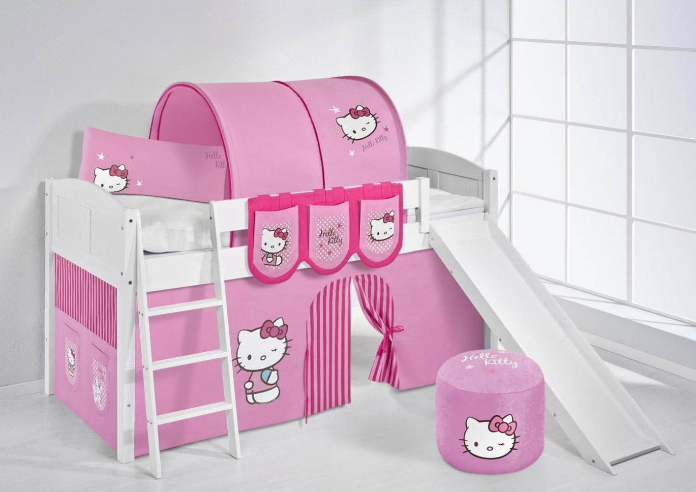 Lilokids 'Ida 4106' Spielbett 90 x 200 cm, Hello Kitty Rosa, Kiefer massiv, mit Rutsche und Vorhang Bild 1