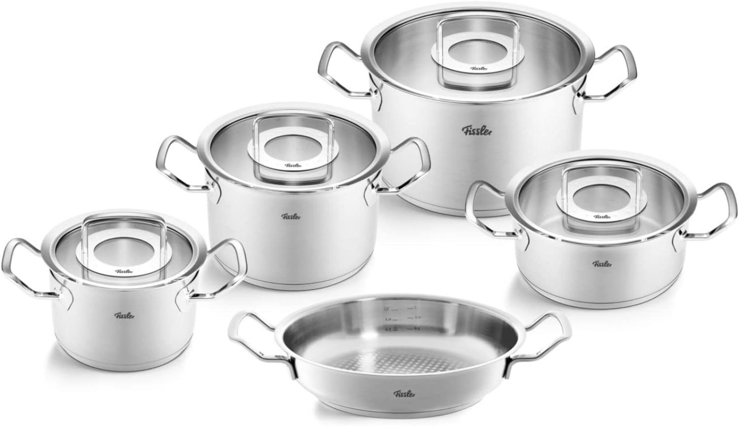 Fissler Original-Profi Collection / Edelstahl-Kochtopfset, 5-teilig, Töpfe mit Glas-Deckel (3 Kochtöpfe,1 Bratentopf 1 Servierpfanne) - Induktion Bild 1