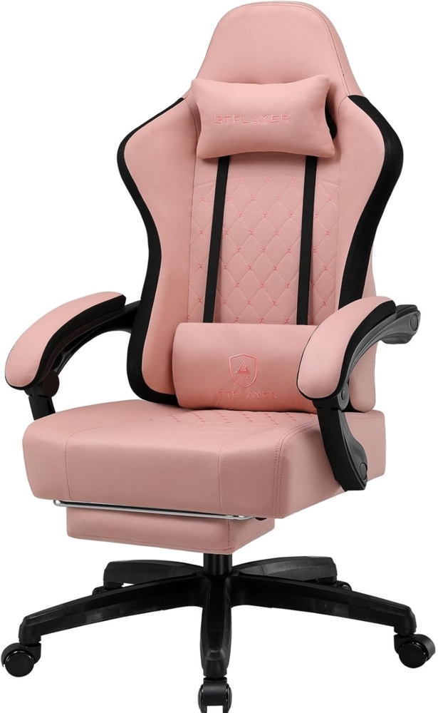 GTPLAYER Gaming Stuhl, Gamer Stuhl, Ergonomischer Bürostuhl COMHOMA Serie mit Fußstütze verstellbare Lenden und Kopfkissen, Gaming Chair Gepolstert, Gaming Sessel 150kg Belastbarkeit weiß Bild 1