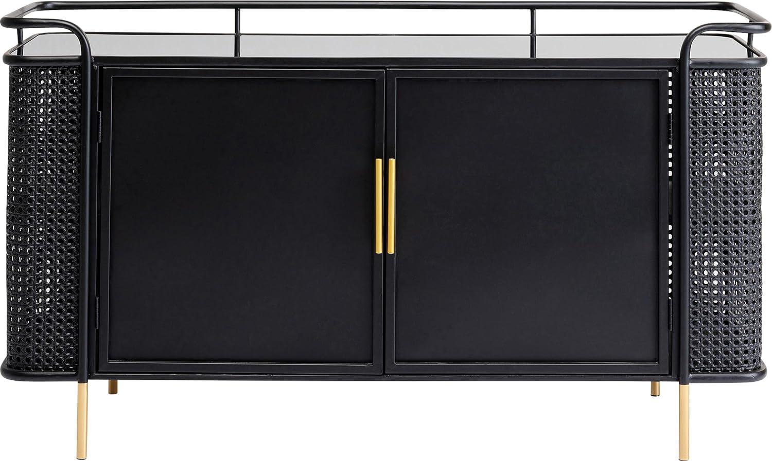 Kare Design Sideboard Fence, Schwarz, 2 Regalfächer, Stahl, Deckplatte, EGS Sicherheitsglas, 70x120x40cm (H/B/T) Bild 1