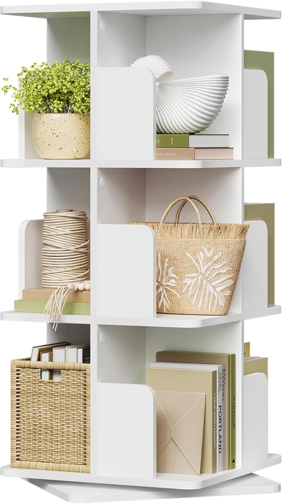 EUGAD drehbares Bücherregal, mit 3 Ebenen 12 Fächern, 360° Drehregal Standregal, für Wohnzimmer Arbeitszimmer Büro, 40 x 94,5 x 40 cm, weiß Bild 1